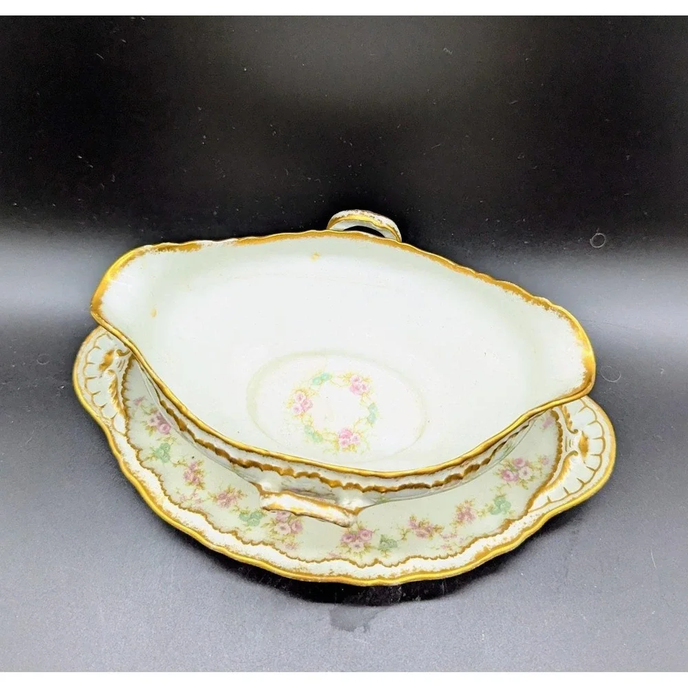 Antique Haviland Limoges Schleiger 844 Gravy Sauce Boat W Attached Underplate 9